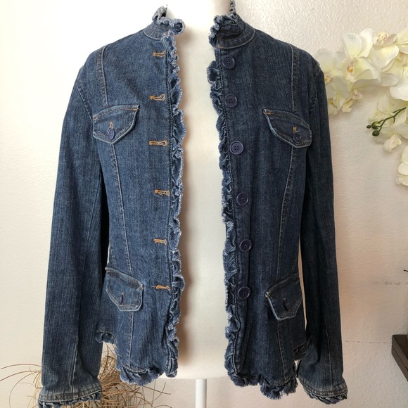 Jones New York Jackets & Blazers - Jones New York Ruffle Trim Jean Jacket